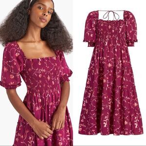 Hill House Nesli Nap Dress in Burgundy Botanical